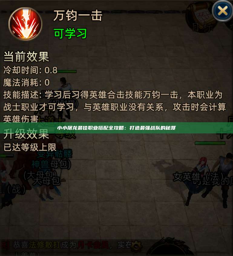 小小屠龙最佳职业搭配全攻略：打造最强战队的秘笈