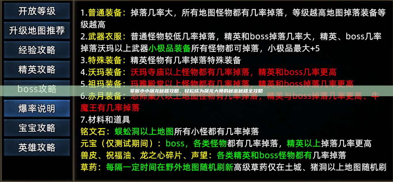 掌握小小屠龙秘籍攻略,轻松成为屠龙大师的秘密秘籍全攻略
